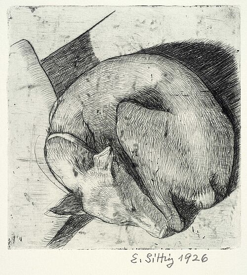 Elisabeth Sittig: Der schlafende Hund. Kaltnadelradierung, 1926