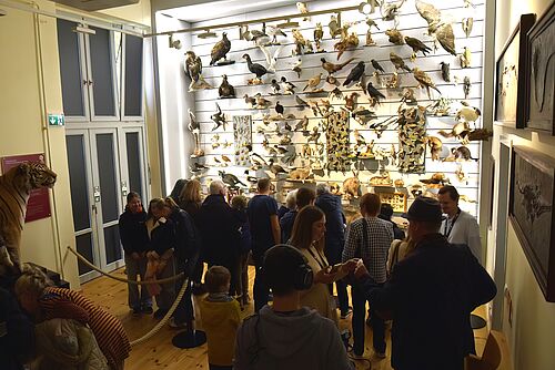 Großer Andrang vor der Biodiversitätswand (Foto: Yannic Ege).