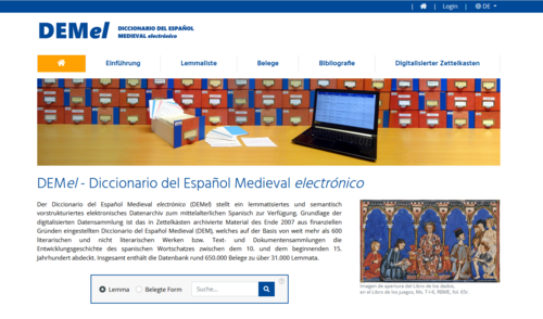 Screenshot der Startseite der Online-Datenbank zum Wortschatz des mittelalterlichen Spanisch.