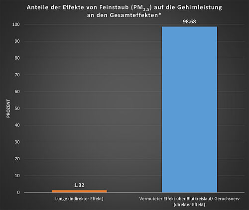 Anteile der Effekte von Feinstaubpartikel bis zu 2,5 Mikrometer auf die Gehirnleistung (nach Aretz et al., 2021). 