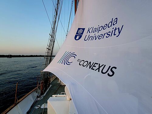 Das Forschungsschiff Brabander der Klaipėda University, Partner im EU-CONEXUS-Verbund, zu Besuch bei der Hanse Sail in Rostock