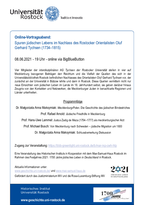 OnlineVortragsabend Spuren jüdischen Lebens im Nachlass des Rostocker
